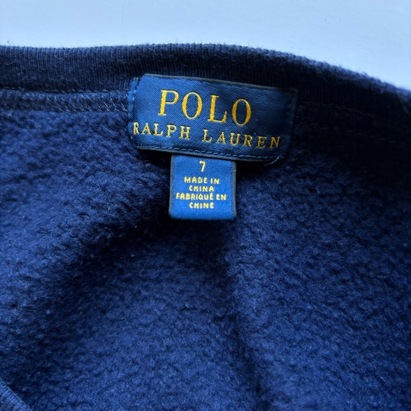 Size 7 kids Ralph Lauren POLO Bear basketball navy blue crew neck sweater - Picture 8 of 11